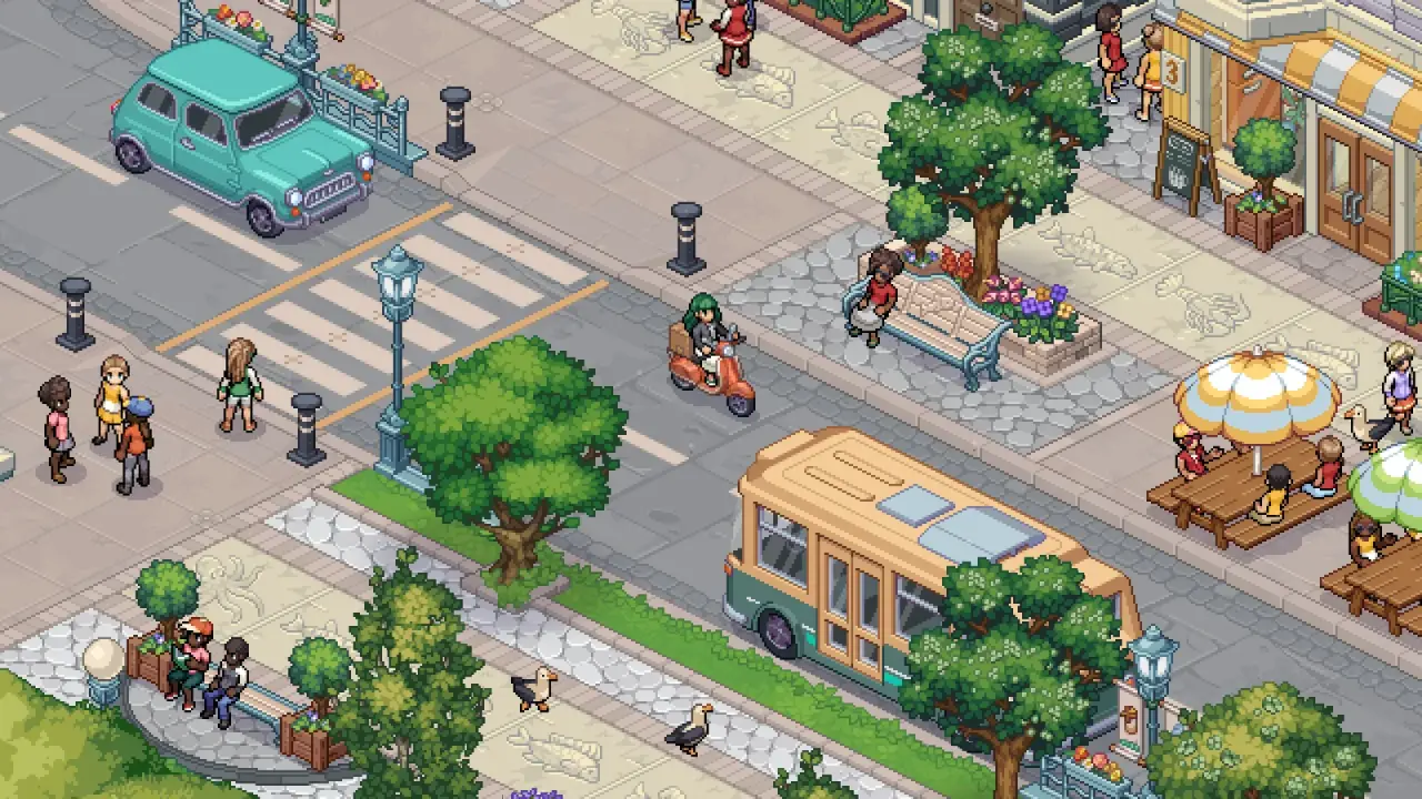 A populated street in Mossport