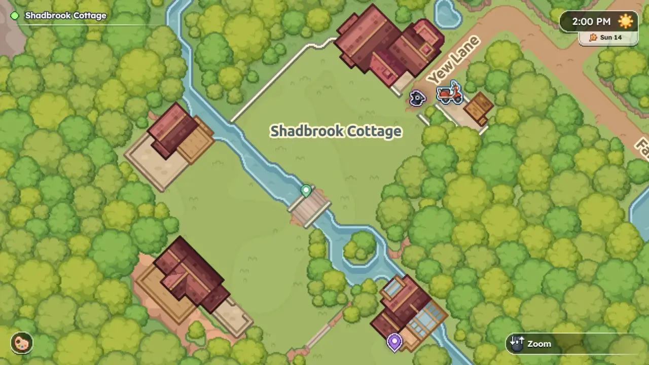Additional multiplayer cottages arranged around Shadbrook Cottage