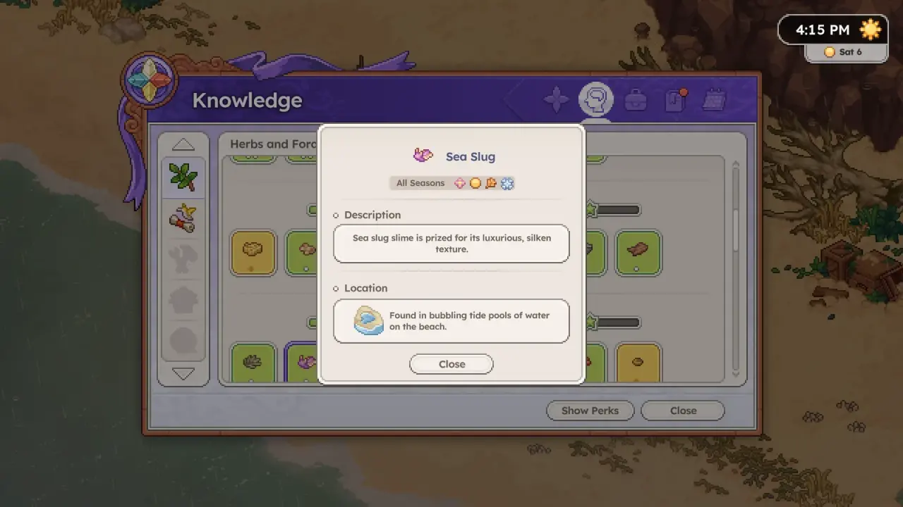 The knowledge collection interface used to record a student witch’s discoveries