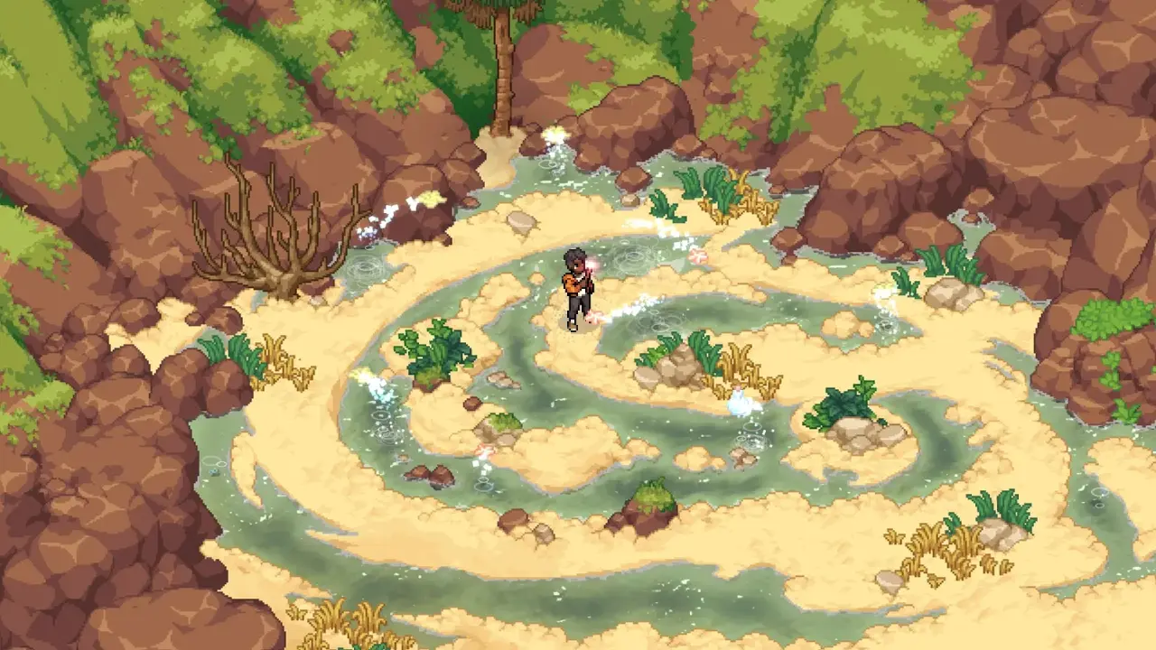 A witch casting water magic among the rock pools of Corallina Bay