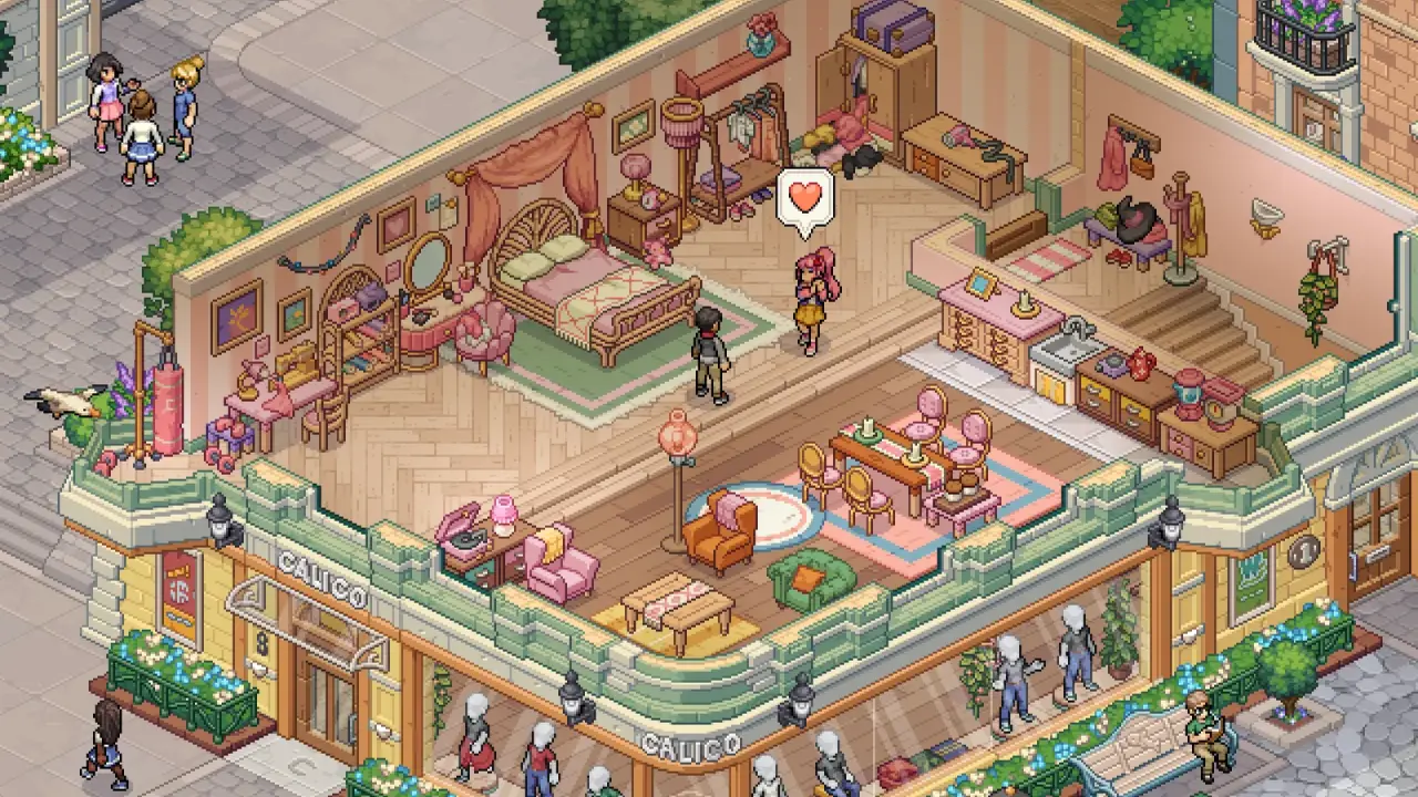 A witch talks with Hana in her apartment above Calico