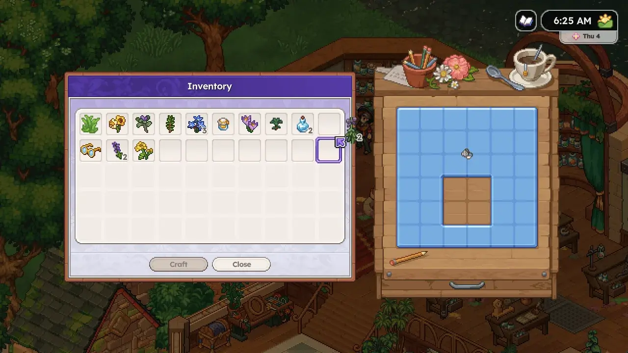 Herbal ingredients in the inventory beside the crafting grid